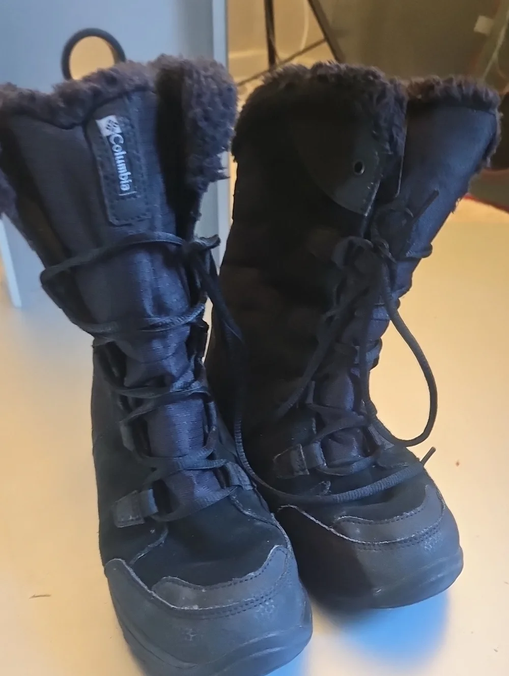 Columbia Women's Black Tall Lace-Up Winter Boots with Faux Fur Cuff